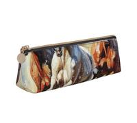 Tamiger Estuche de piel con estampado de caballos corriendo de gran capacidad, estuche suave con cremallera para bolígrafos, escuela, viajes, maquillaje