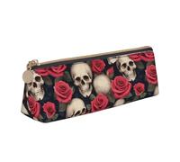 Tamiger Estuche de piel de gran capacidad con estampado de rosa y calavera, bolsa suave con cremallera, para escuela, viajes, maquillaje