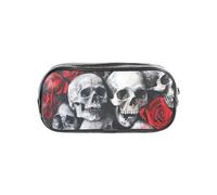 Tamiger Estuche transparente con estampado de calavera y rosa roja, organizador de artículos de papelería, bolsa de viaje y suministros de oficina