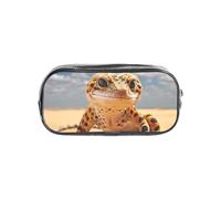 Tamiger Estuche transparente con estampado de geco de leopardo y arena, organizador de papelería, bolsa de viaje y suministros de oficina