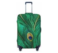 Tamiger Funda protectora de equipaje con estampado de plumas de pavo real verde, elástica, lavable, universal, funda para equipaje de viaje, Black, S