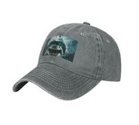 Tamiger Gorra de béisbol unisex de mezclilla lavada con estampado de tiburón para exteriores, para festivales, transpirable, casual, uso diario, gris, Talla única