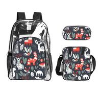 Tamiger Juego de mochila transparente de 3 piezas con estampado de animales escandinavos para viajes, aventuras al aire libre, vacaciones, bolsa transparente