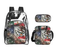 Tamiger Juego de mochila transparente de 3 piezas con estampado de bandera mexicana americana para viajes, aventuras al aire libre, vacaciones, bolsa transparente