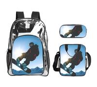 Tamiger Juego de mochila transparente de 3 piezas con impresión de imagen de snowboard para viajes, aventuras al aire libre, vacaciones, bolsa transparente