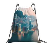 Tamiger Mochila ligera y plegable con cordón ajustable con estampado de Hong Kong, bolsa de deporte al aire libre, entrenamiento, viajes, yoga, White, One Size, Clásico