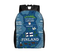Tamiger Mochila unisex con diseño de mapa de Finlandia con varias hazañas, para oficina, viajes, senderismo, viajes diarios, aventuras al aire libre