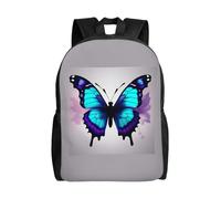 Tamiger Mochila unisex con estampado de mariposa azul y morado para oficina, viajes, senderismo, viajes diarios, viajes al aire libre