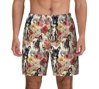 Tamiger Pantalones cortos de baño transpirables para hombre, diseño de bulldog francés y flores, para playa, para surf, fitness, vacaciones, casual, blanco, XXL corto