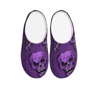 Tamiger Patrón de terror sobre fondo morado con estampado de pantuflas pensadas para mujeres y hombres, para interiores y exteriores, con bonitos zapatos transpirables