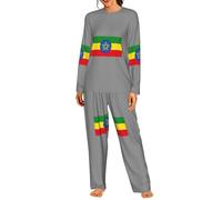 Tamiger Pijama de manga larga para mujer, con estampado de bandera de Etiopía, ropa de dormir cómoda para uso diario, Negro, M