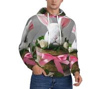 Tamiger Sudadera cálida con capucha para hombre, diseño de conejo, otoño, primavera, elástica, transpirable, para uso diario e informal, Negro, XXL