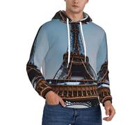 Tamiger Sudadera con capucha para hombre con estampado de la Torre Eiffel de París, para invierno y otoño, ropa casual para viajes al aire libre y uso diario, Negro, XS