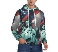 Tamiger Sudadera con capucha para hombre, diseño de la bandera de la Estatua de la Libertad, para invierno, otoño, casual, para viajes al aire libre y uso diario, Negro, 3XL