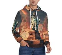 Tamiger Sudadera con capucha para hombre, diseño de la Estatua de la Libertad en Nueva York, para invierno y otoño, uso casual para viajes al aire libre y uso diario, Negro, L