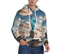 Tamiger Sudadera con capucha para hombre, diseño de la Estatua de la Libertad en Nueva York, para invierno y otoño, uso casual para viajes al aire libre y uso diario, Negro, S