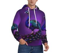 Tamiger Sudadera con capucha para hombre, diseño de pavo real, color morado, cálido, para invierno y otoño, uso casual para viajes al aire libre y uso diario, Negro, M