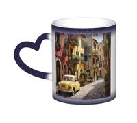 Tamiger Taza de café de cerámica con estampado de calle italiana, diseño de cielo estrellado que cambia de color, accesorio de uso diario para el hogar, oficina,