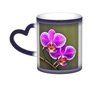Tamiger Taza de café de cerámica con estampado de flores de orquídea y cielo estrellado que cambia de color, accesorio de uso diario para el hogar, oficina,