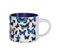 Tamiger Tazas de cerámica de gran capacidad con estampado de mariposas azules para el hogar, oficina, camping, picnic, cocina, juegos de regalo