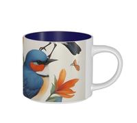 Tamiger Tazas de cerámica de gran capacidad con estampado de pájaros y flores y mariposas para el hogar, oficina, camping, picnic, cocina, juegos de regalo