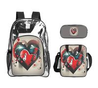 Tamiger Treble Love And Music Print - Mochila transparente de 3 piezas para viajes, aventuras al aire libre, vacaciones, bolsa transparente