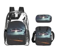 Tamiger Ufo At Night Print - Juego de mochila transparente de 3 piezas para viajes, aventuras al aire libre, vacaciones, bolsa transparente