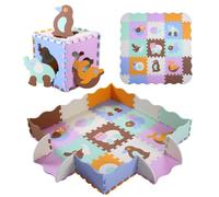 Tamiplay Tapete de juego de espuma para niños, 25 piezas, cuadrado, entrelazado, tapete de juego para bebés, tapete de juego de rompecabezas de espuma para niños pequeños con valla (animal-CSH007