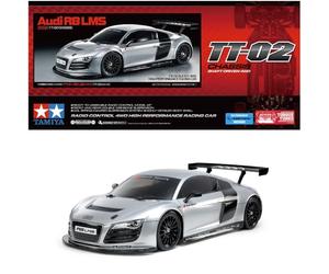 Tamiya 47517 1:10 RC Audi R8 LMS 2008 TT-02 - Coche teledirigido, vehículo, modelismo, Montaje, afición, Kit de Montaje RC, sin Pintar