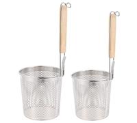 Tamiz， 2 coladores de araña malla acero inoxidable con mango madera, colador fino pasta espagueti, profundo, cesta for blanquear fideos for bolas masa, cestas alimentos fritos