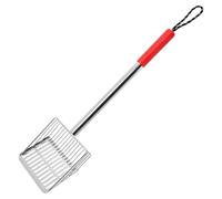 Tamiz de ceniza de carbón ahuecado para hoguera con mango largo | Pala de chimenea para gallinero, caja de arena para interior, barbacoa, patio, camping, jardín, al aire libre, color rojo