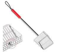 Tamiz de ceniza para chimenea con mango largo | Pala de carbón para exteriores, jardín, camping, patio, barbacoa, interior, caja de arena para gallinero, color rojo
