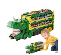 Tamiz de dinosaurio para niños, juguete de camión de dinosaurio | Tú vehículo de transporte de camiones de transporte de dinosaurios plegables: transforma el juego de juegos con una pista de carreras