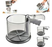 Tamiz de harina de 3 tazas para hornear, mango recto y filtro de malla fina de doble capa, tamiz de harina súper suave para hornear harina, azúcar en polvo, almendras en polvo y cacao en polvo (gris)