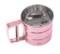 Tamiz de harina de taza de acero inoxidable con función de tamizado semiautomático para hornear en casa, para tamizar harina, azúcar y otros ingredientes secos con diseño de mango cómodo (rosa)