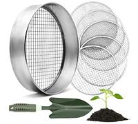 Tamiz de jardín redondo de 30 cm con 5 tamices intercambiables - tamiz de acero inoxidable para tierra, abono, semillas - pala de jardín incluida