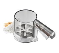 Tamizador de harina para repostería, 3 tazas, tamiz manual, acero inoxidable grado alimenticio, doble malla filtrante, tamizado rápido, ideal para harina, azúcar glas y almendras en polvo