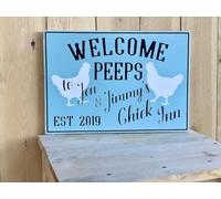 TammieLove Cartel de gallinero de metal con texto en inglés "Welcome Peeps to The Chick Inn", 20,3 x 30,5 cm