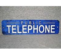 TammieLove Cartel de metal con diseño de cabina de teléfono con texto en inglés "Telephone Public Pay", réplica de cabina de teléfono, color azul, aspecto envejecido, 4 x 16 pulgadas, Tinsign4x16a8592
