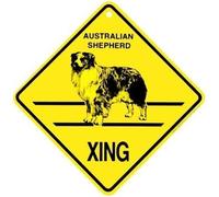 TammieLove Cartel de metal con texto en inglés "Australian Shepherd Xing Caution Crossing", regalo de perro, 20,3 x 30,5 cm
