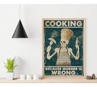 TammieLove Cartel de metal con texto en inglés "Skeleton Chef Cooking Because Murder Is Wrong", regalo para mamá, regalo para chef, cocina, decoración de pared, garaje, letrero de metal de 20 x 30 cm