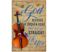 TammieLove Cartel decorativo de celofán con texto en inglés "God Blessed The Broken Road" para el hogar, jardín, galería, letrero de lata de 8 x 12 pulgadas