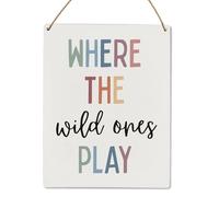 TammieLove Cartel metálico bohemio con texto en inglés "Where The Wild Ones Play", estilo bohemio, neutro, retro, vintage, póster de metal, decoración de pared, 8 x 12 pulgadas, TinSignTammieLoveA6133
