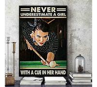 TammieLove Cool Girl Play Bida Never Underestimate A Girl with A Cue in Her Hand Poster Metal Tin Sign 20.3 x 30.5 cm