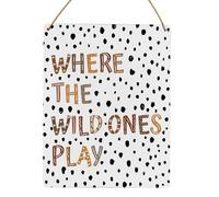 TammieLove Decoración de habitación de niños, con texto en inglés "Where The Wild Ones Play", decoración moderna para habitación de niños, letrero de metal, retro, vintage, póster de metal, decoración