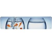 TammieLove Letrero de lata funcional de acuario, pequeño pez dorado valiente saltando una pecera a otra mejora de coraje, decorativo, 40 x 10 cm, letrero de aviso para interiores y exteriores