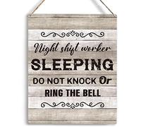 TammieLove Letrero de metal con texto en inglés "Night Shift Worker Sleeping Do Not Knock Or Ring The Bell", letrero de metal retro vintage, póster de metal para decoración de pared, 20 x 30 cm