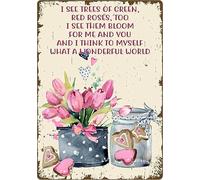 TammieLove Letrero de metal con texto en inglés "What A Wonderful World", con texto en inglés "I See Trees of Green Red Roses" (20,3 x 30,5 cm)
