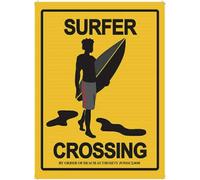 TammieLove Letrero de metal de estilo retro vintage con texto en inglés "Surfer Crossing Surging", tabla de surf, playa, decoración de pared, 20,3 x 30,5 cm