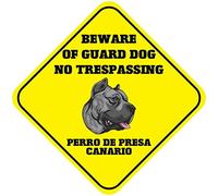 TammieLove Perro De Presa Canario Beware Guard Dog No Trespassing Crossing - Letrero de metal de estaño de metal, 30,5 x 30,5 cm